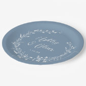 Rustic Boho Dusty Blue Wildblume Blumenhochzeit Pappteller (Schrägansicht)