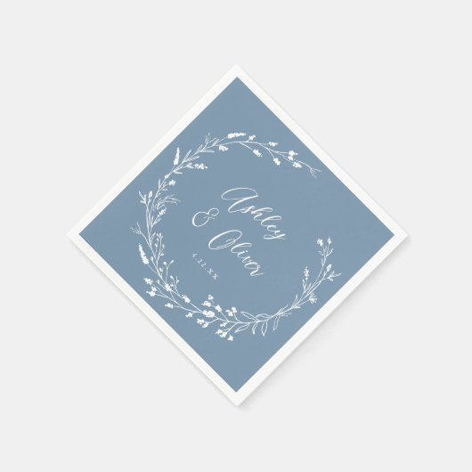 Rustic Boho Dusty Blue Wildblume Blumenhochzeit Serviette (Ecke)