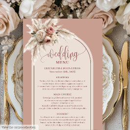 Rustic Boho Dusty Rose Pampas Floral Wedding Menu Menükarte