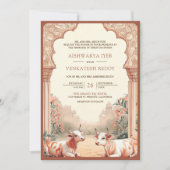Rustic Boho Earthy Floral Indian Cow Wedding Einladung (Vorderseite)