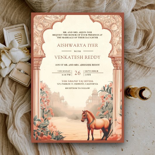 Rustic Boho Earthy Floral Indian Horse Wedding Einladung