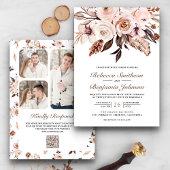 Rustic Boho Earthy Ivory Floral QR Code Wedding Einladung