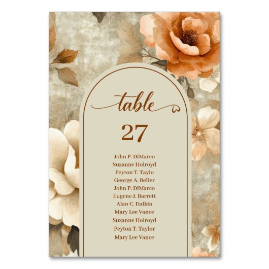 Rustic Boho Earthy Rusty Ivory Sage Floral Wedding Tischnummer (Rückseite)