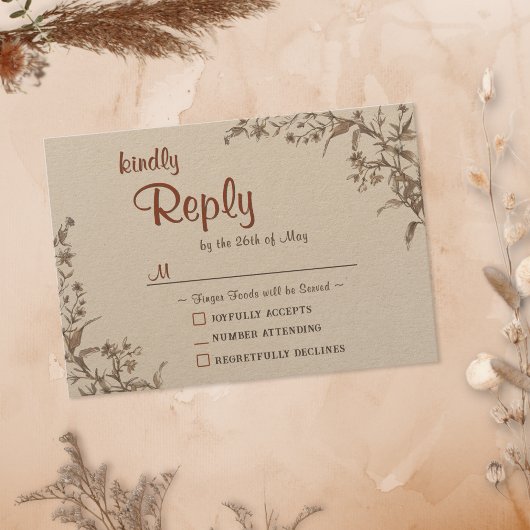 Rustic Boho Earthy Terracotta Wildlfower RSVP Card Karte