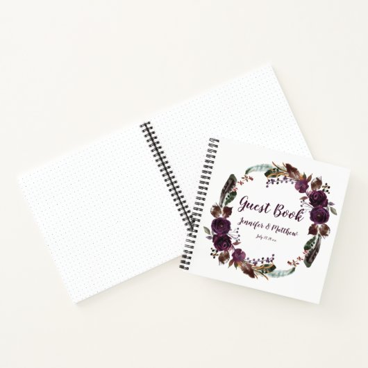 Rustic Boho Eggplant Lila Rose Wreath Gästebuch Notizbuch (Innenseite)