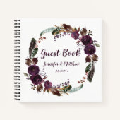 Rustic Boho Eggplant Lila Rose Wreath Gästebuch Notizbuch (Vorderseite)