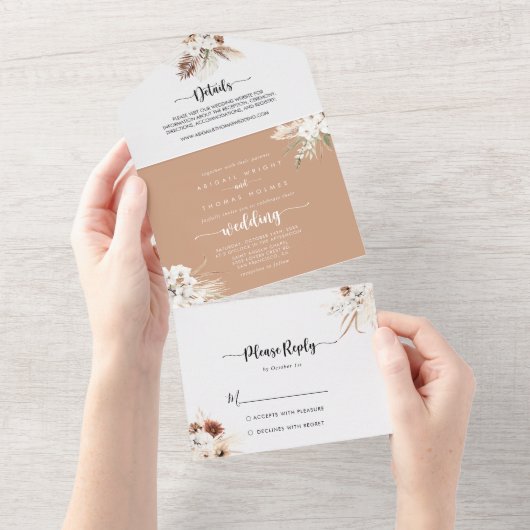 Rustic Boho Elegant Blumenhochzeit All In One Einladung (Abreißen)