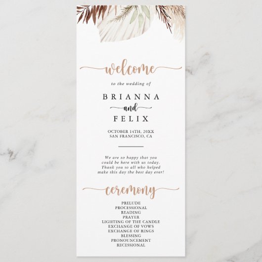 Rustic Boho Elegant Floral Wedding Program Programm (Vorderseite)