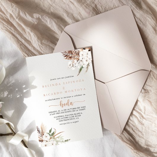 Rustic Boho Elegant Spanische Hochzeit in der Blüt Einladung