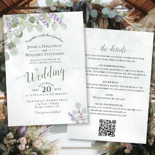 Rustic Boho Eucalyptus & Lavender QR Code Wedding Einladung