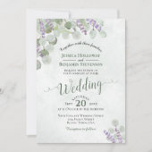 Rustic Boho Eucalyptus & Lavender QR Code Wedding Einladung (Vorderseite)