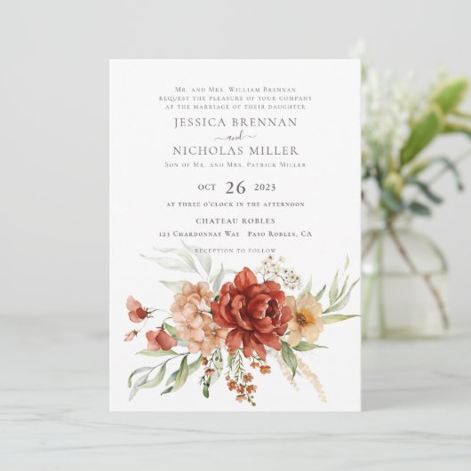 Rustic Boho Fall Blume Hochzeit Einladung (Stehend Vorderseite)