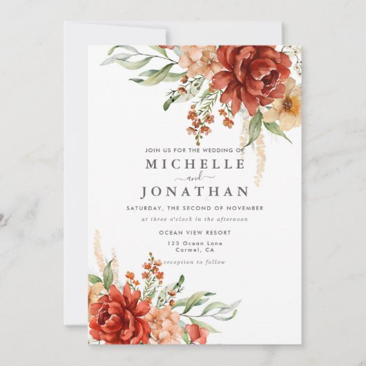 Rustic Boho Fall Blume Hochzeit Einladung (Vorderseite)