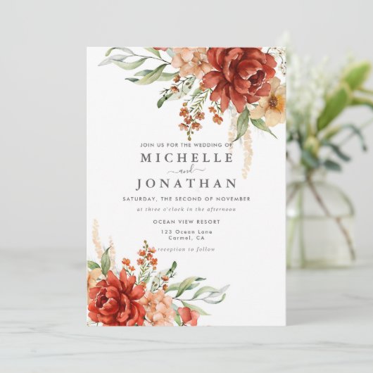 Rustic Boho Fall Blume Hochzeit Einladung (Stehend Vorderseite)