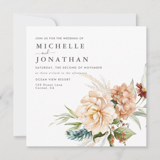 Rustic Boho Fall Blume Hochzeit Einladung (Vorderseite)