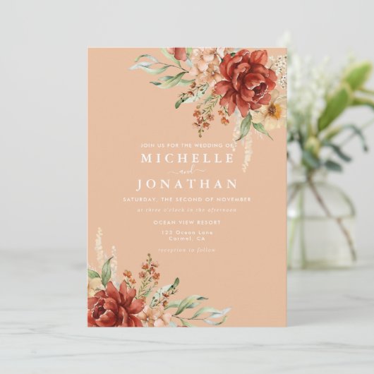 Rustic Boho Fall Blume Hochzeit Einladung (Stehend Vorderseite)