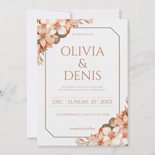 Rustic Boho Fall Floral Wedding Einladung (Vorderseite)