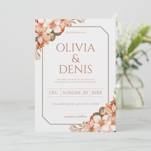 Rustic Boho Fall Floral Wedding Einladung (Stehend Vorderseite)