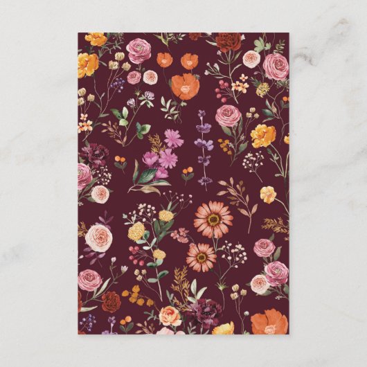 Rustic Boho Fall Wildblume Garden Hochzeitsstimmun Begleitkarte (Rückseite)