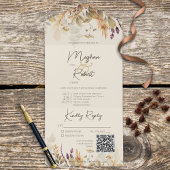 Rustic Boho Fall Wildblumen Creme QR Code All In One Einladung