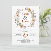 Rustic Boho Fall Wildblumen Hochzeit Einladung (Stehend Vorderseite)