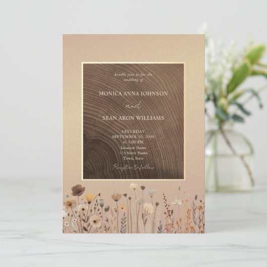 Rustic Boho Fall Wildblumen Hochzeit Einladung (Stehend Vorderseite)