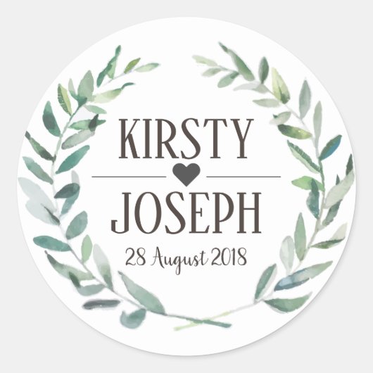 Rustic Boho Feather Floral Wreath Wedding Sticker (Vorderseite)
