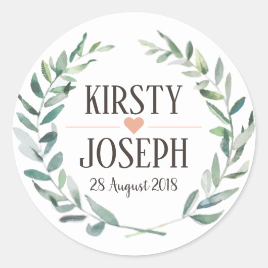 Rustic Boho Feather Floral Wreath Wedding Sticker (Vorderseite)
