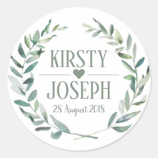 Rustic Boho Feather Floral Wreath Wedding Sticker (Vorderseite)