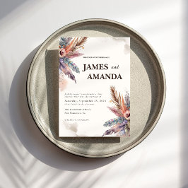 Rustic Boho Feather Wedding Einladung
