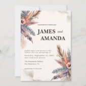 Rustic Boho Feather Wedding Einladung (Vorderseite)