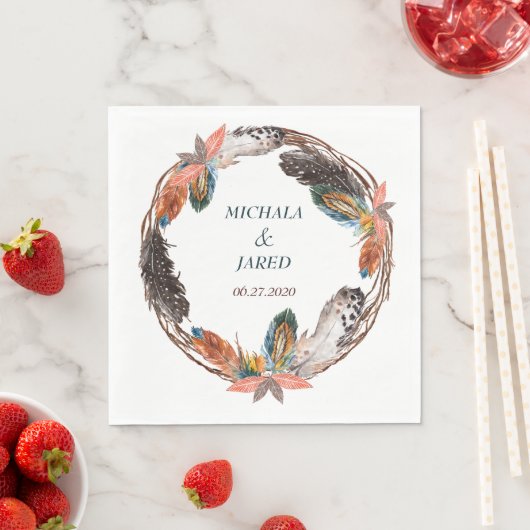 Rustic Boho Feather Wreath Wedding Serviette (Beispiel)