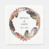 Rustic Boho Feather Wreath Wedding Serviette (Vorderseite)