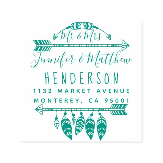 Rustic Boho Feathers and Arrows Mr. & Mrs. Address Permastempel (Design)