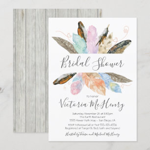 Rustic Boho Feathers Watercolor Brautparty Einladung