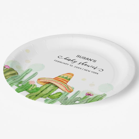 Rustic Boho Fiesta Cactus Taco 'Bout A Baby Shoote Pappteller (Schrägansicht)