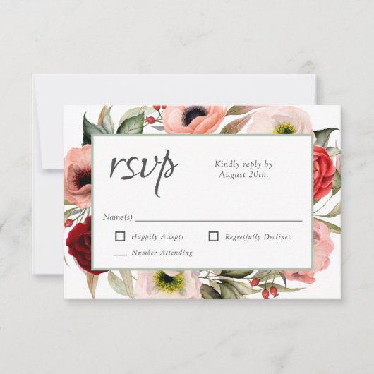 Rustic Boho Floral and Burgundy Wedding RSVP (Vorderseite)