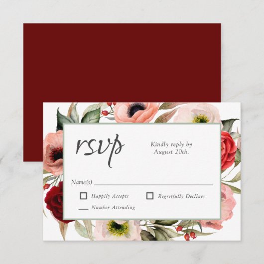 Rustic Boho Floral and Burgundy Wedding RSVP (Vorne/Hinten)