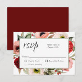 Rustic Boho Floral and Burgundy Wedding RSVP Karte (Vorne/Hinten)