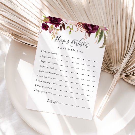 Rustic Boho Floral Baby Shower Hopwers & Wish Card Postkarte