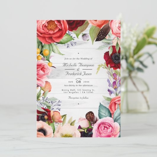 Rustic Boho Floral Bohemisch QR Code UAWG Wedding Einladung (Stehend Vorderseite)