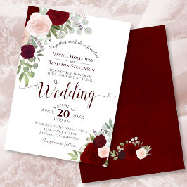 Rustic Boho Floral Burgundy Red & Pink Wedding Einladung