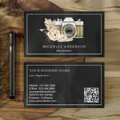 Rustic Boho Floral Camera QR Code Fotograf Visitenkarte