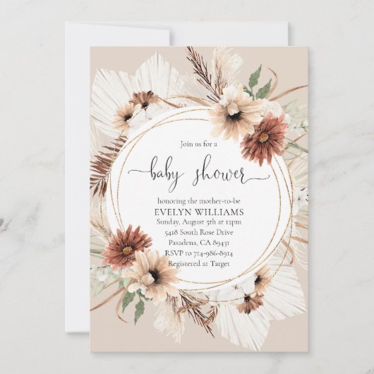 Rustic Boho Floral Frame Baby Dusche Einladung (Vorderseite)