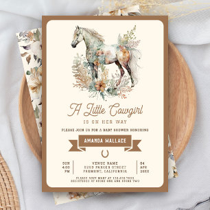 Rustic Boho Floral Horse Cowgirl Babydusche Einladung