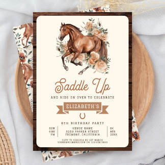 Rustic Boho Floral Horse Cowgirl Geburtstagsparty Einladung