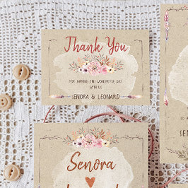 Rustic Boho Floral Kraft Wedding Dankeskarte