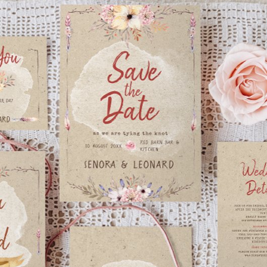 Rustic Boho Floral Kraft Wedding Save The Date