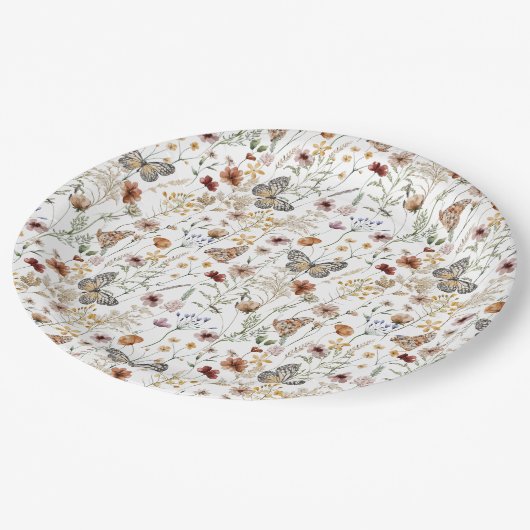 Rustic Boho Floral Paper Plate Pappteller (Schrägansicht)