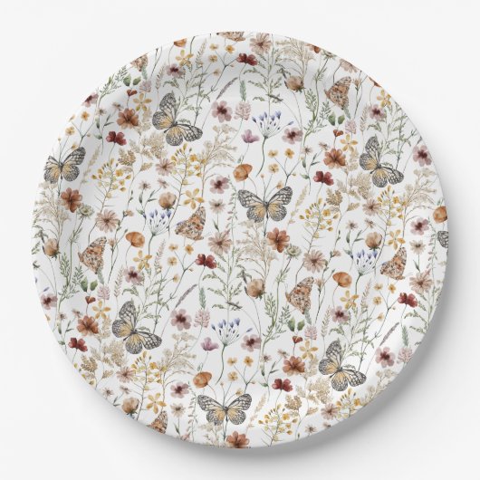 Rustic Boho Floral Paper Plate Pappteller (Vorderseite)